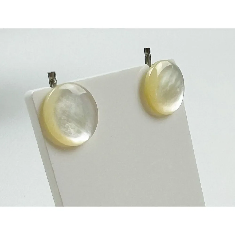 Vintage Men's Round Pearly White Button Toggle Cufflinks Cuff Links .50
